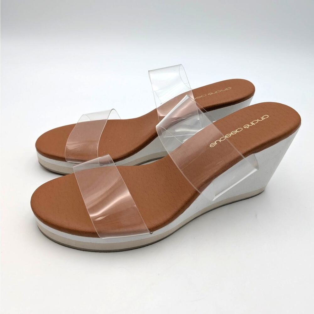 André Assous Noemie Wedge Sandals Open Toe Women's Clear Size US7M EU37